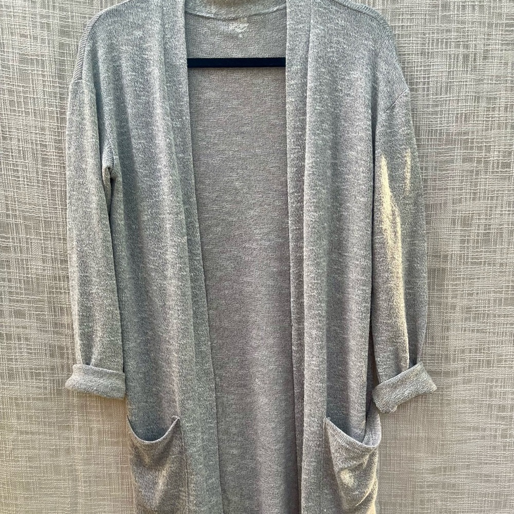 Long gray cardigan, gray cardigan